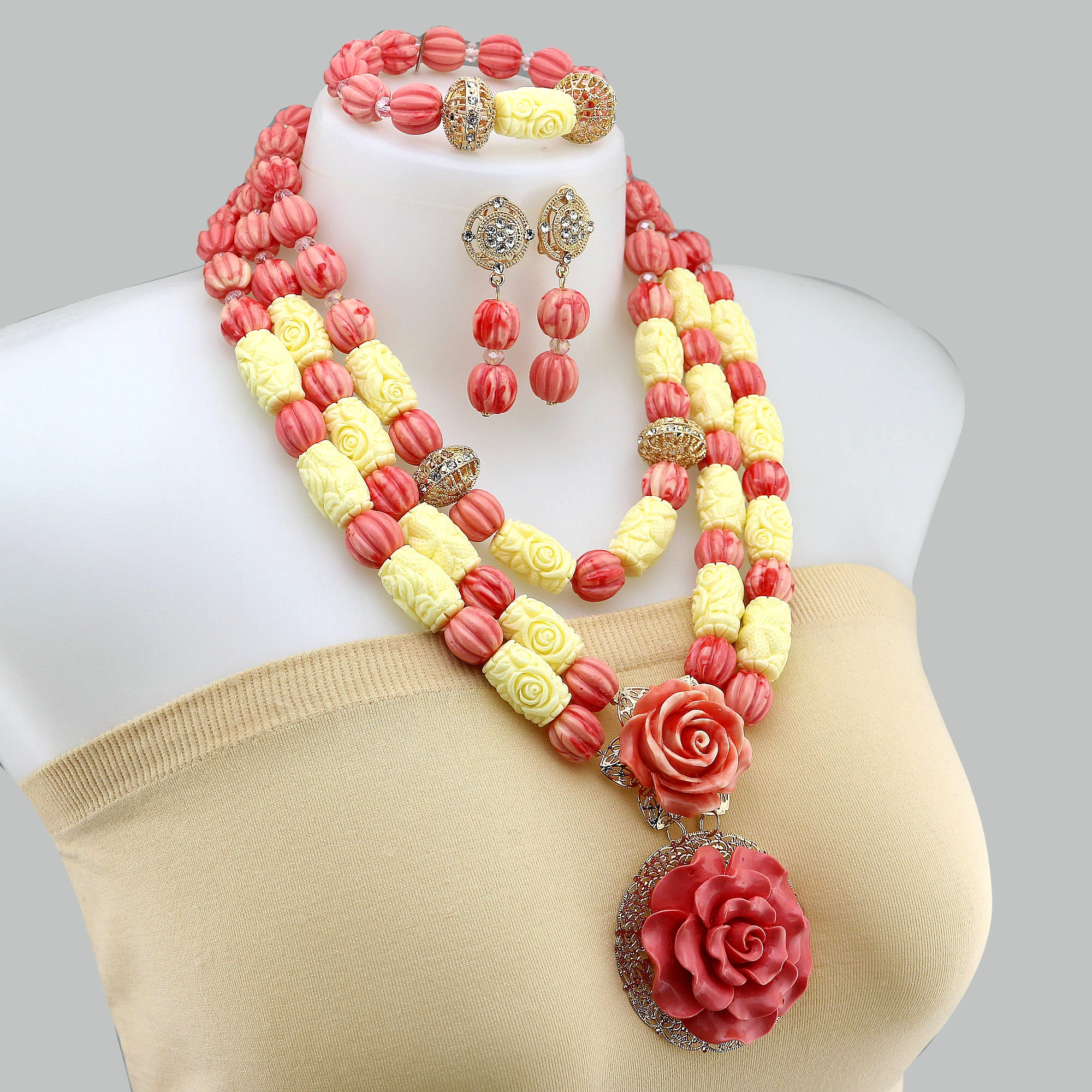 

New Design Synthetic Stone Jewelry Sets Nigerian Necklace Sets African Bridal Jewelry Sets