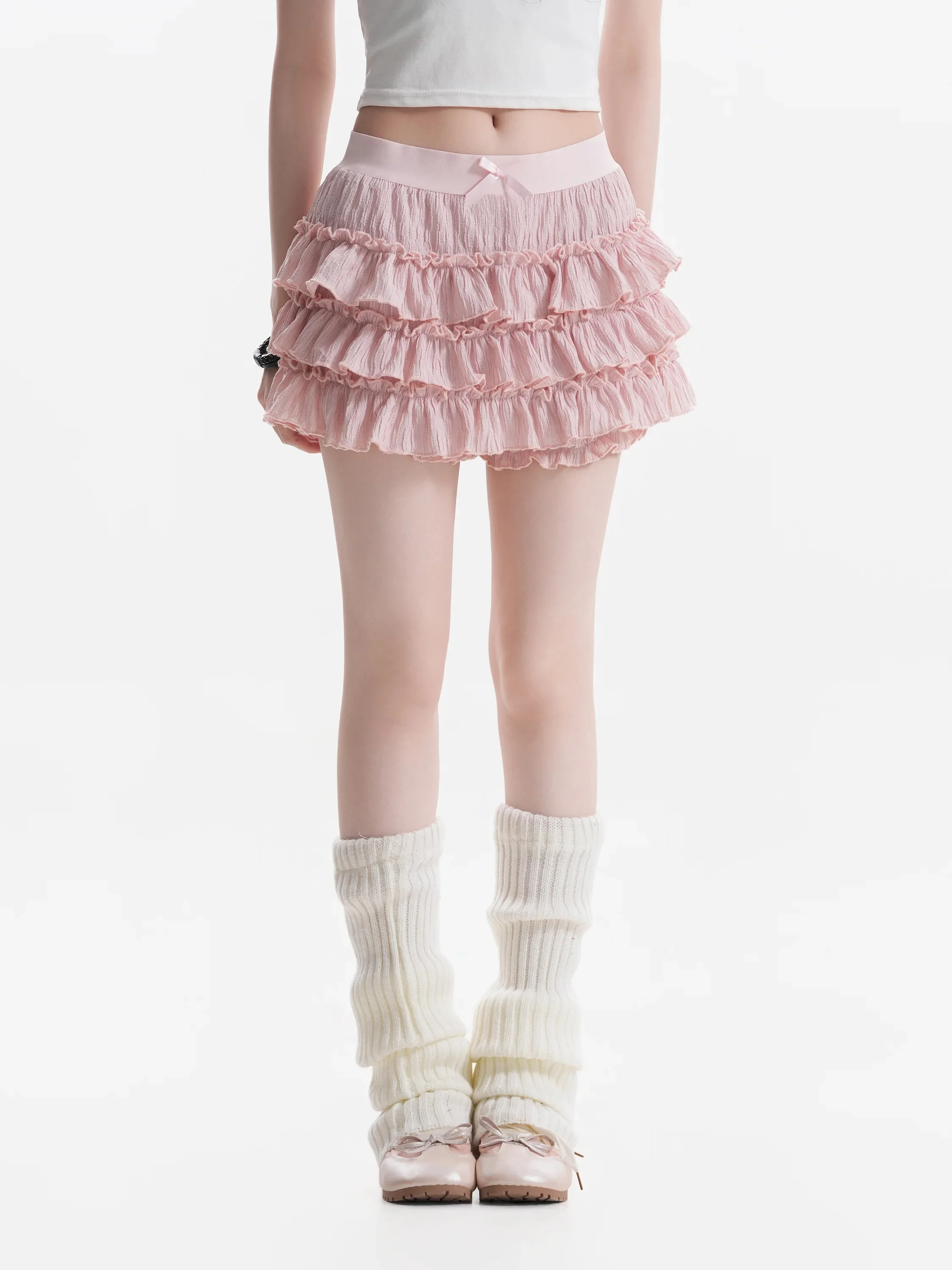 Sweet Ballet Style Ruffle Hem Puffy Short Skirt Women's Summer Teenage Slim Fit Cake Skirt High Waist Elastic Fiber Polyester
