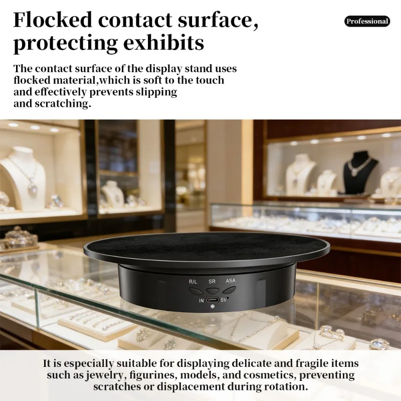 3 Speeds Electric Rotating Display Stand Mirror 360 Degree Turntable Jewelry Holder Battery/USB Power for Photography Shooting