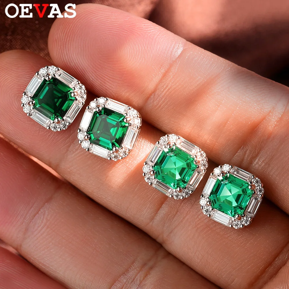 

OEVAS 2CT Asscher Cut Lab Grown Colombian/Zambian Emerald Earrings for Women S925 Silver Moissanite Luxury Wedding Fine Jewelry