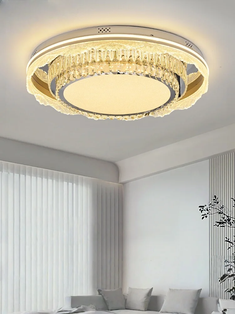 Modern Round Flush Mount Lamp with Dimmable Function, Eco-Friendly Lighting Fixture for Bedroom Living Room Luxury Decor Lamp