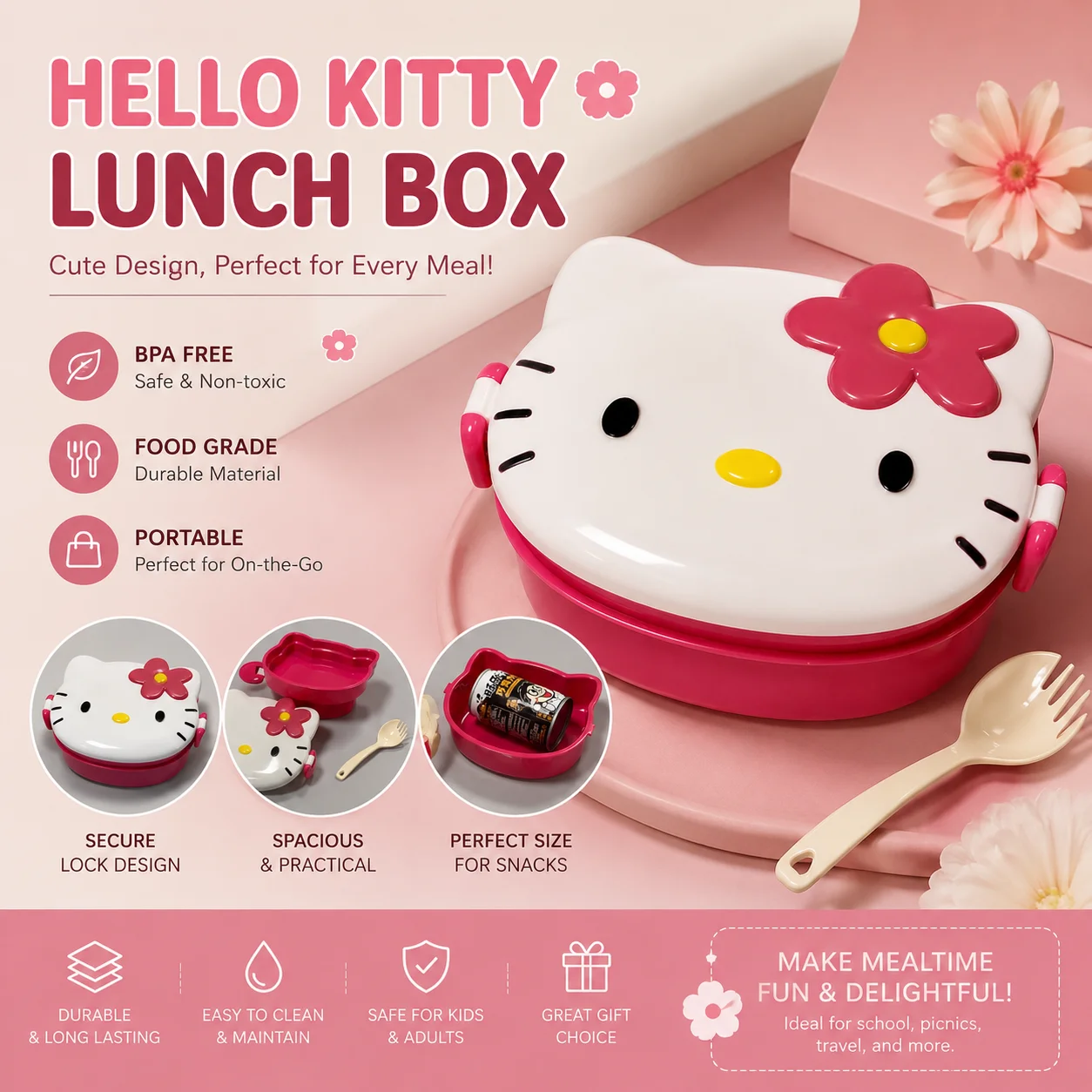 Food Storage No Plastic - Милый ланч-бокс в форме Hello Kitty,