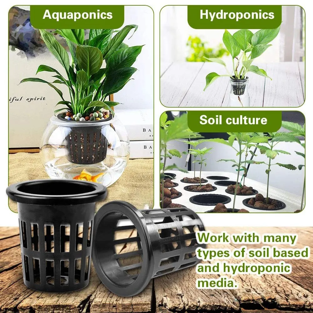 100 حزمة من أكواب شبكية مقاس 1.96 بوصة، شبكة مشقوقة، فلتر شفاه واسع، وعاء شبكي للنباتات، سلة دلو للزراعة المائية Aquaponics Orchids HY