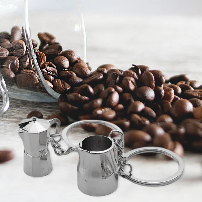 5PCS Creative Barista Coffee Tamper Keychain Espresso Portafilter Moka Pitcher Keyring Portable Coffee Accessories Gift