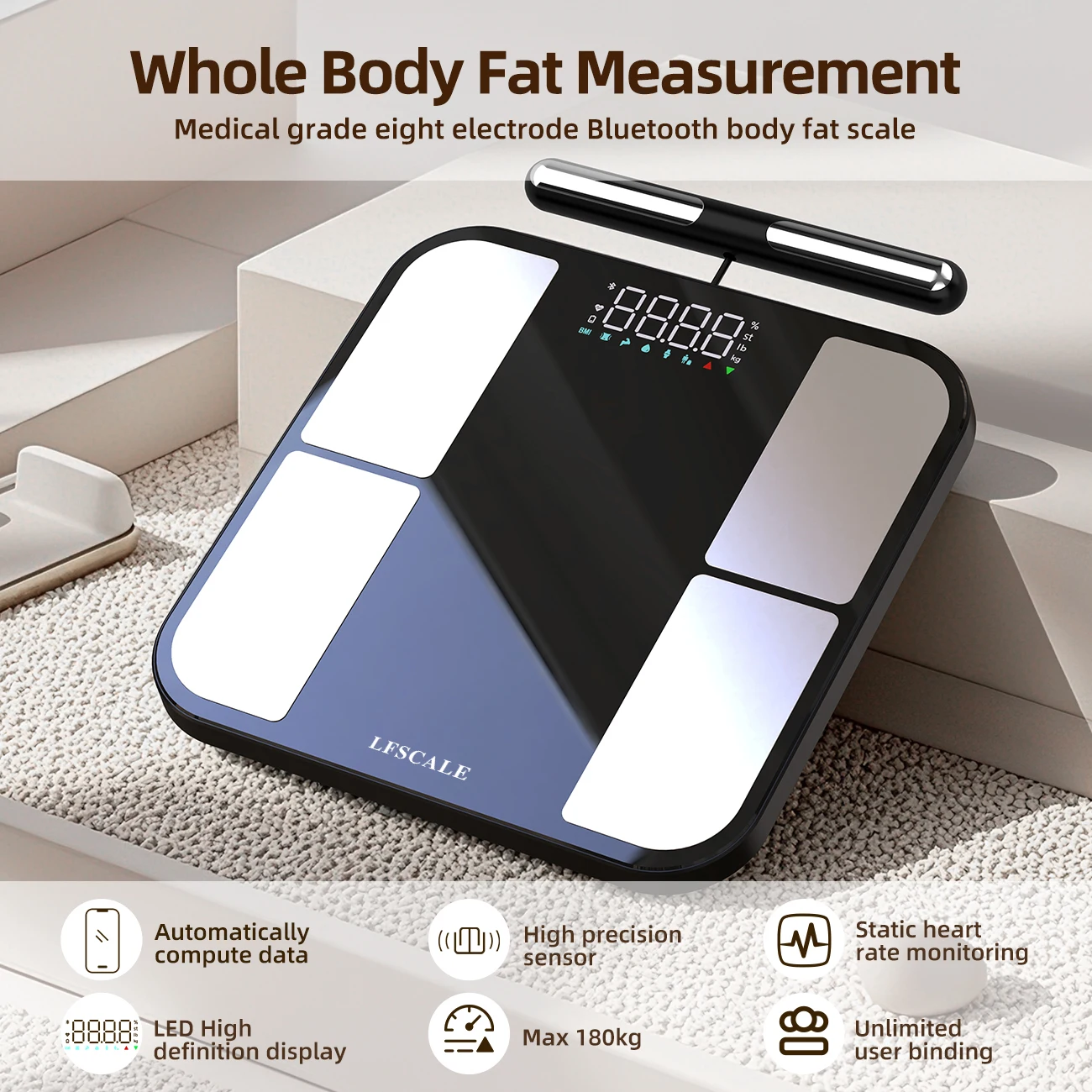 Digital Body Fat Analyzer Scale with Body Composition Measurement App 180KG Capacity for Office and Bathroom