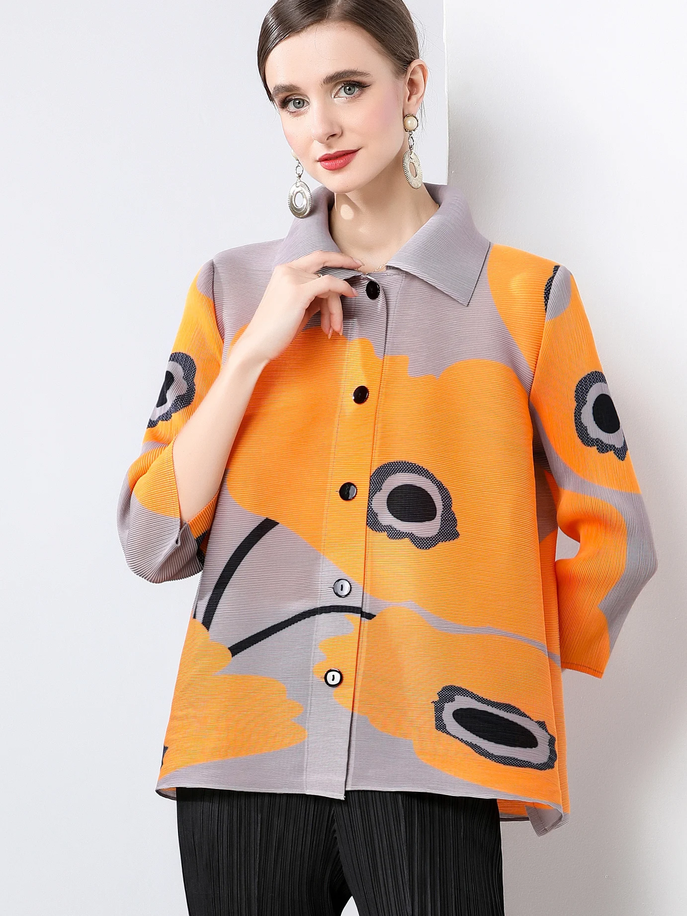 

Весенний свободный кардиган на одной пуговице с плиссировкой, оверсайз, премиум-качество, для женщин, весенний топ для мам