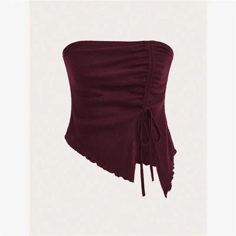 Drawstring Irregular Waffle Slim Fit Wrap Chest Vest Korean Casual Style Short Length Pure Color Unisex Belly Hoody Vest