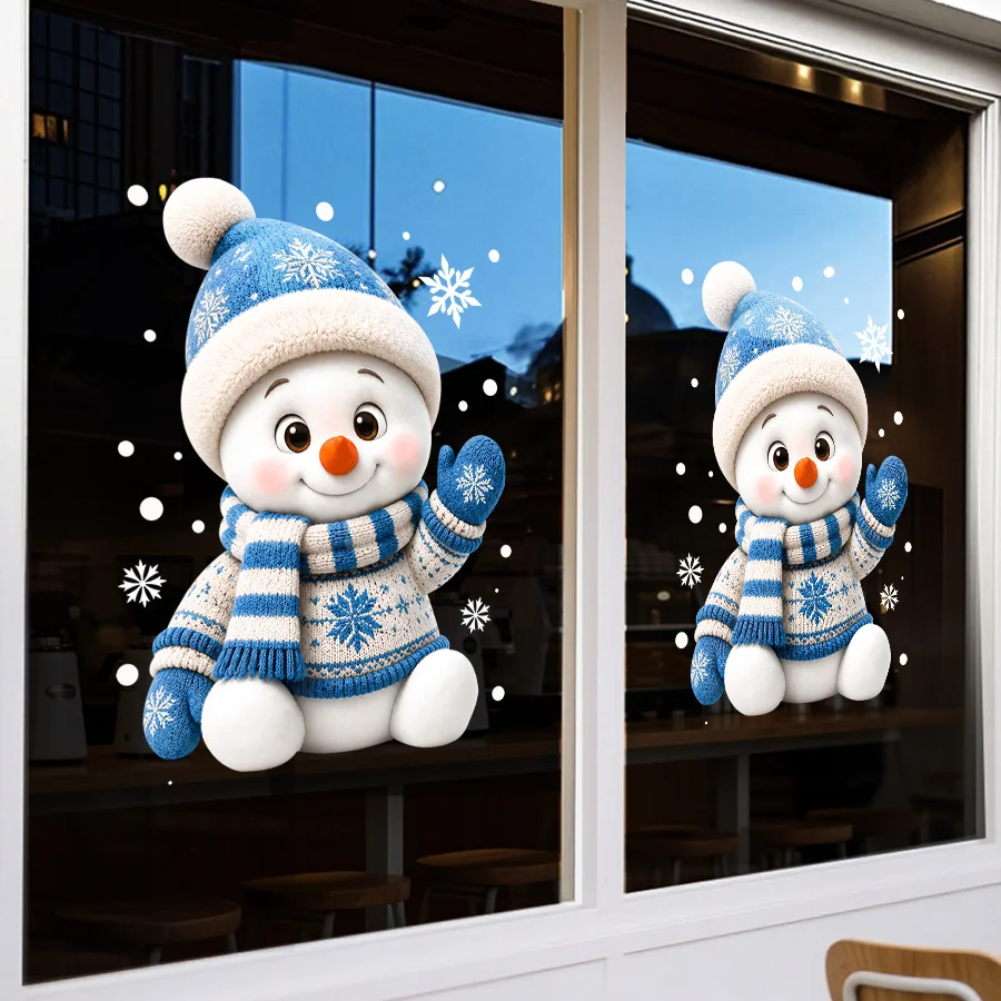 1 Sheet of 45Cm*60Cm Christmas Static Cling Window Stickers, Large Christmas Snowman Glass Stickers, Suitable for Home Windows, Bedrooms, Schools, Restaurants, Companies, and Other Holiday Party Decorations, Atmosphere Scene Setup Door Stickers, a Whole Sheet of Static Cling Window Decals, Easy to Use