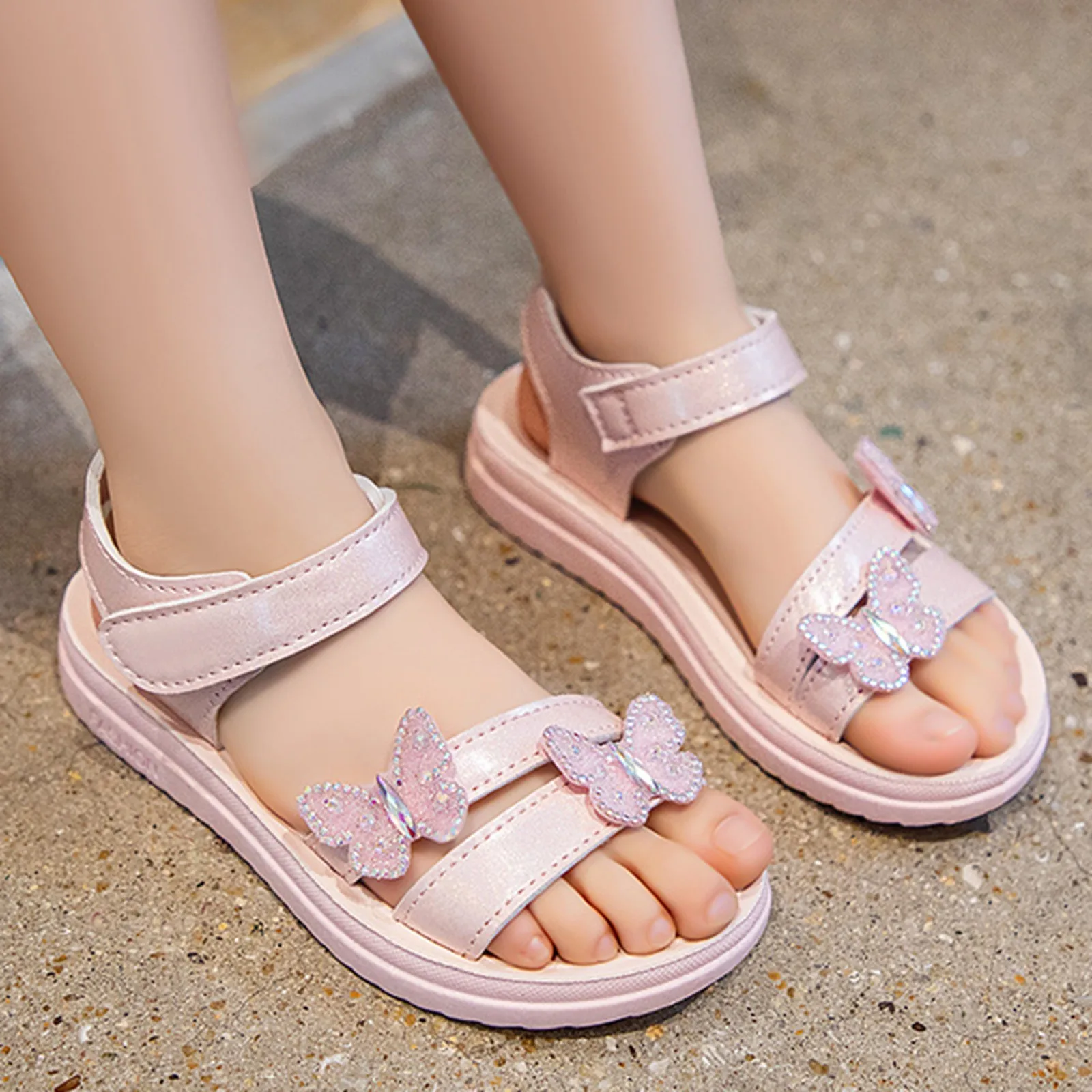 Outdoors Children Sandals Kids Summer Butterfly Sandals With Diamond Fashion Little Girl Soft Bottom Princess Sandals 2024 New