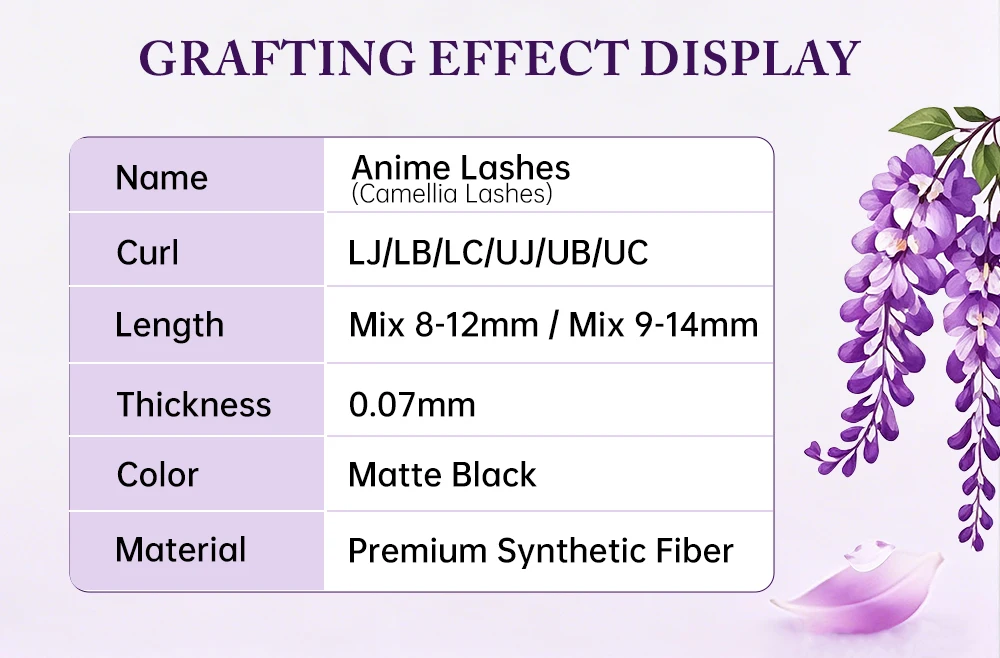 Yelix Camellia Volume Lashes Manhua Wimpernverlängerungen mit Kürzeren Wurzeln, UB UC LJ LB LC Curl, Weiche Natürliche Wimpern im Großhandel – Detail 8