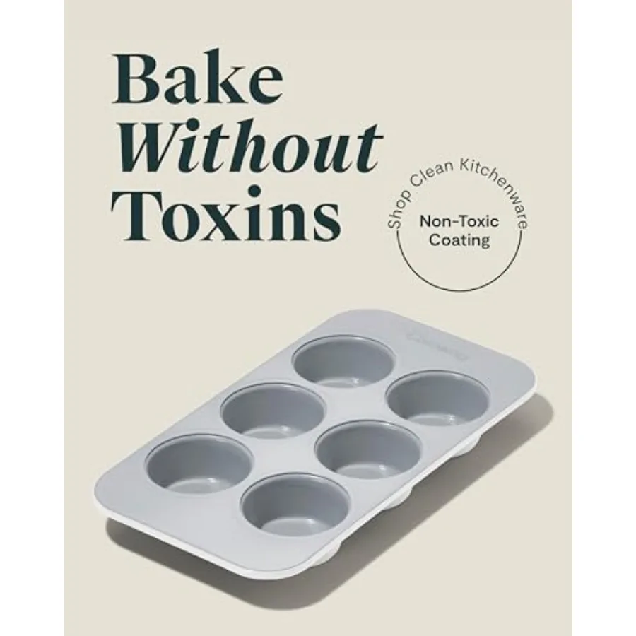 Non-Stick Ceramic-Coated 6-Cup Muffin Pan Duo for home baking, ceramic material, gray color, scratch-resistant and easy-clean s