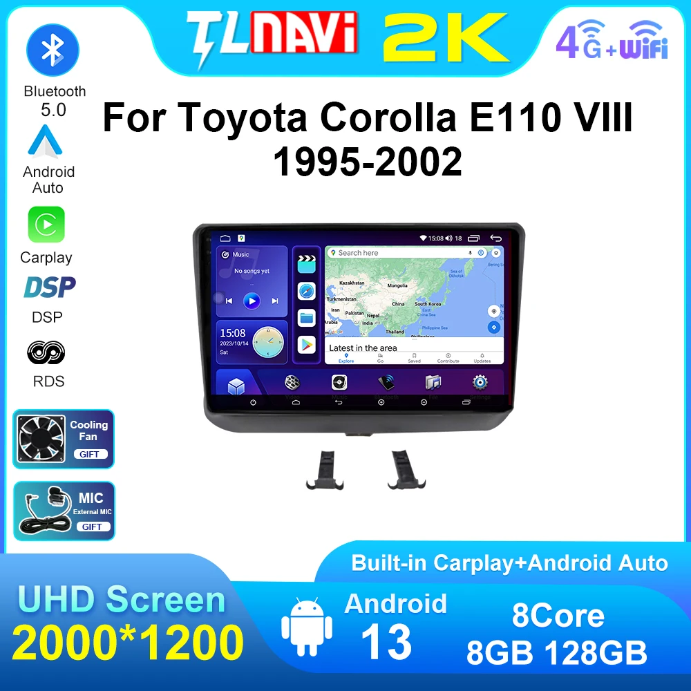 For Toyota Corolla E110 VIII 1995 - 2002 RHD Car Radio Stereo Multimedia Android 13 DSP Player GPS  Carplay AndroidAuto DVD