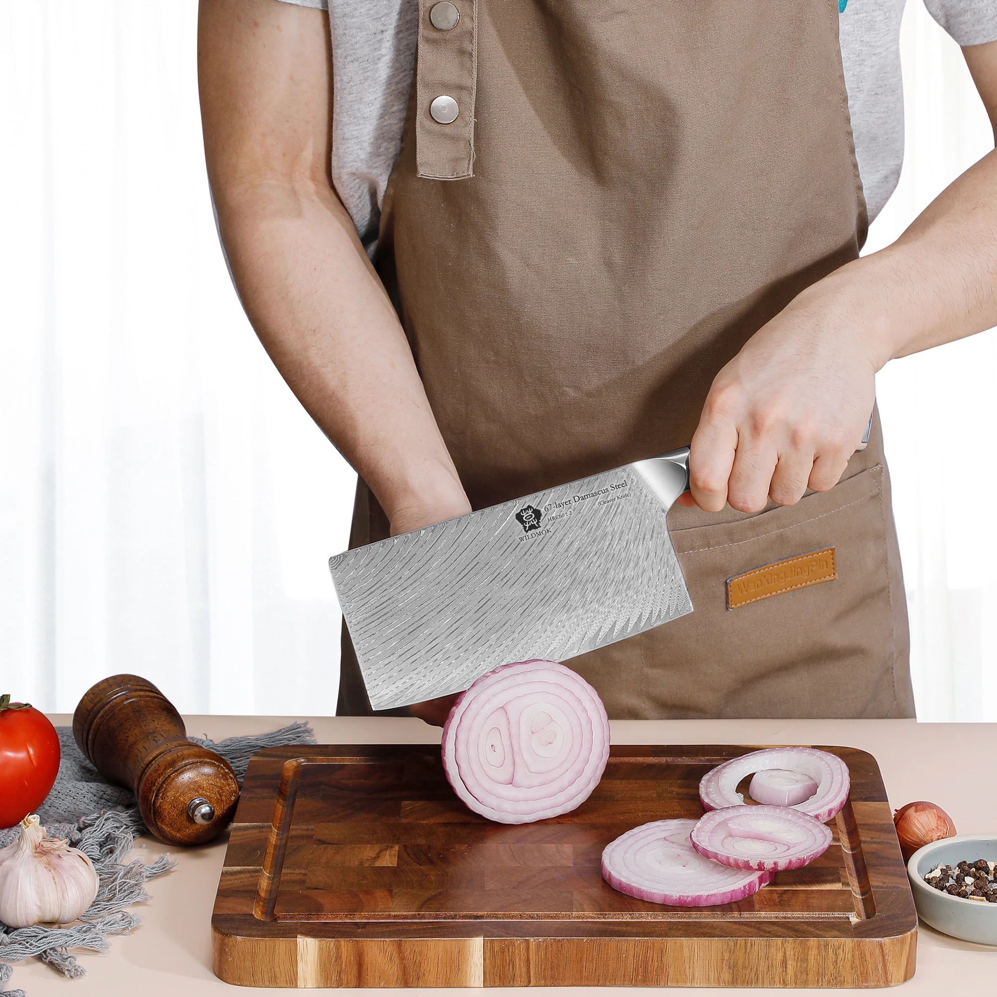 

WILDMOK 7" Cleaver Knife , Damascus Professional Butcher Chopper, Resin Handle, Heavy Duty Blade for Home Kitchen and Restaurant