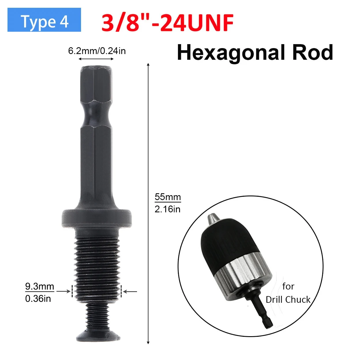 1/2-20UNF 3/8-24UNF Drill Chuck Converter Adapter Extension Tool Square Round Hex Connecting Rod For Electric Hammer Drill