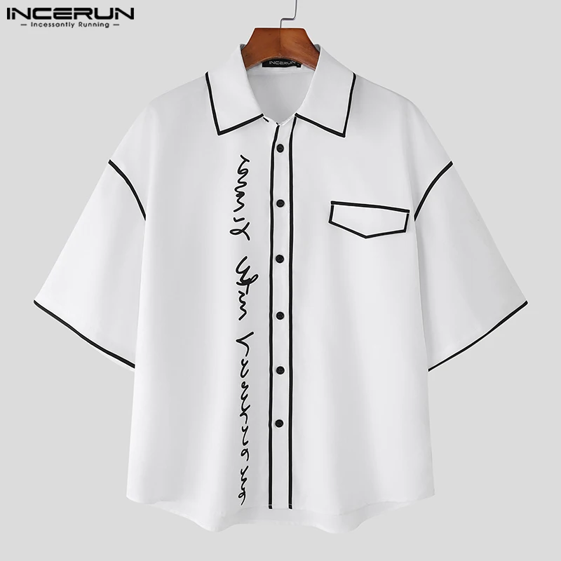 

INCERUN Men Shirt Printing Lapel Short Sleeve Button Loose Male Shirts Summer Tops Streetwear 2025 Fashion Casual Men Clothing