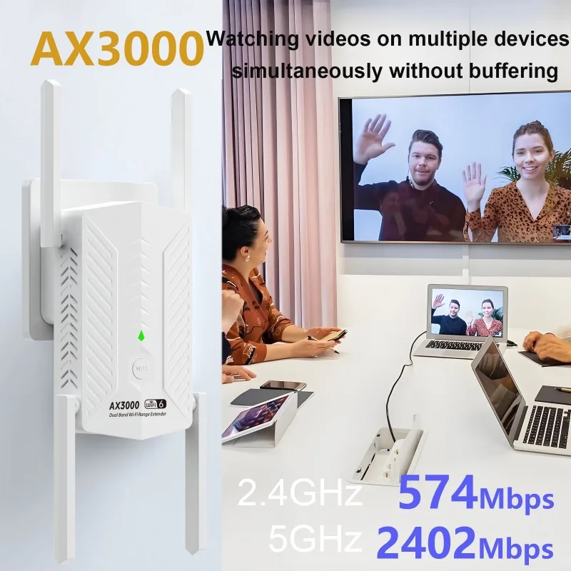 

Усилитель Wi-Fi сигнала 3000 Мбит/с, репитер Wi-Fi 6, расширитель диапазона 5G/2.4G, маршрутизатор с увеличенной дальностью действия для дома и офиса