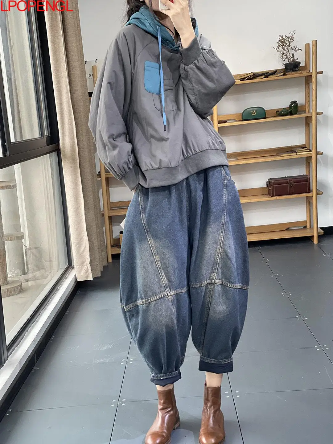 2022 Spring And Summer Original Fashion Harem Pants Oversized Loose Vintage Personality All-match Denim Jeans Women