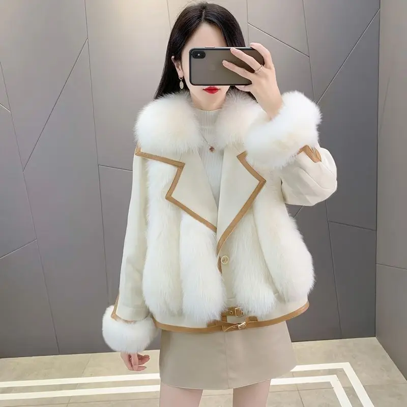 2025 autumn and winter new women suede imitation fox fur coat fashion high-quality Warm fur jacket Clothes Female outerwear T788