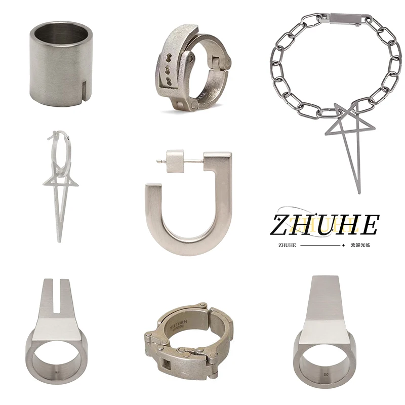 ZHUHE Heavy Drawn Ring Set Cyberpunk Style For Women And Men Jewelry Accessories Party Gifts