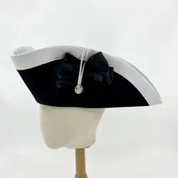 The 18th Century Britain Tricorn Hat Black Cap Vintage Adult Prop Accessories 56cm to 58cm Head Size