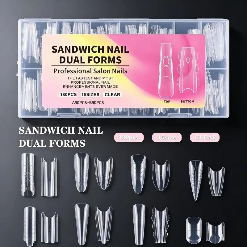 2026 NEW 180Pcs Nail Extension Dual Forms Inner Arc Line Oval Square Coffin Quick French Matte Nail Molds Manicure Accessories