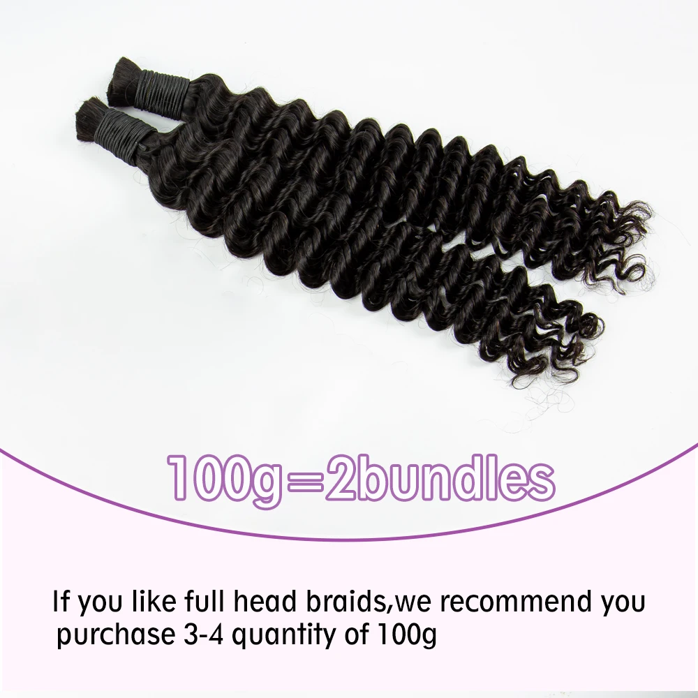 Human Braiding Hair 1 Bundle 50g 26 28 Inch Deep Wave Bulk Human Hair for Boho Braids No Weft 10A Virgin Curly Hair Extensions