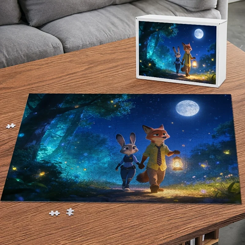 1000 Uds. Rompecabezas de póster de Disney Zootopia Judy Hopps y Nick Wild |   Art Deco y estilo clásico, patrón de dibujos animados, adecuado para Cla