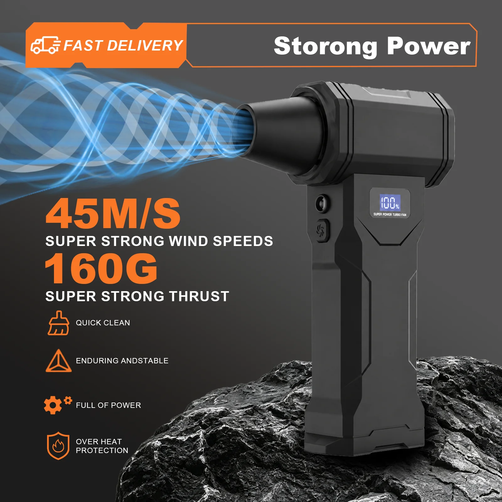 Mini-Turboventilator 2-in-1, kabelloses Gebläse & Staubsauger, 130.000 U/min, 4 Geschwindigkeiten, LED-Display, Typ-C-Ladung, 4000mAh Akku – für PC/Auto/Haushaltsreinigung – Detail 1