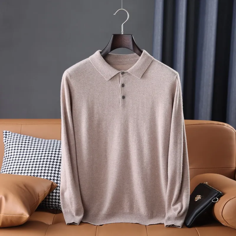 Cashmere Polo Collar Sweater Men Tops Autumn Winter Mature Male Business Casual Turndown Knitted Wool Pullover Spring