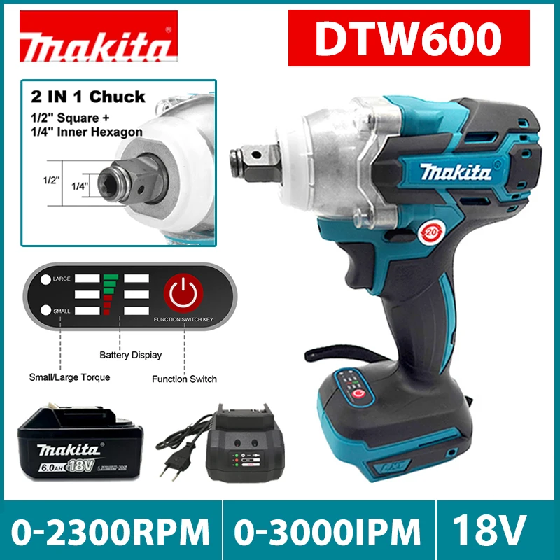 

Makita DTW600 Brushless Impact Wrench520N.M High Torque 1/2 and 1/4 inch Electric Tool Heads Suitable for Makita 18V Battery