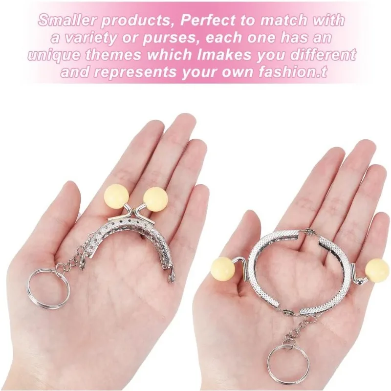 13pcs Purse Frame Bag Kiss Clasp 13 Color Lock Key Ring Coin Bag Metal Frame with Plasitc Beads Ball Purse Handle Set