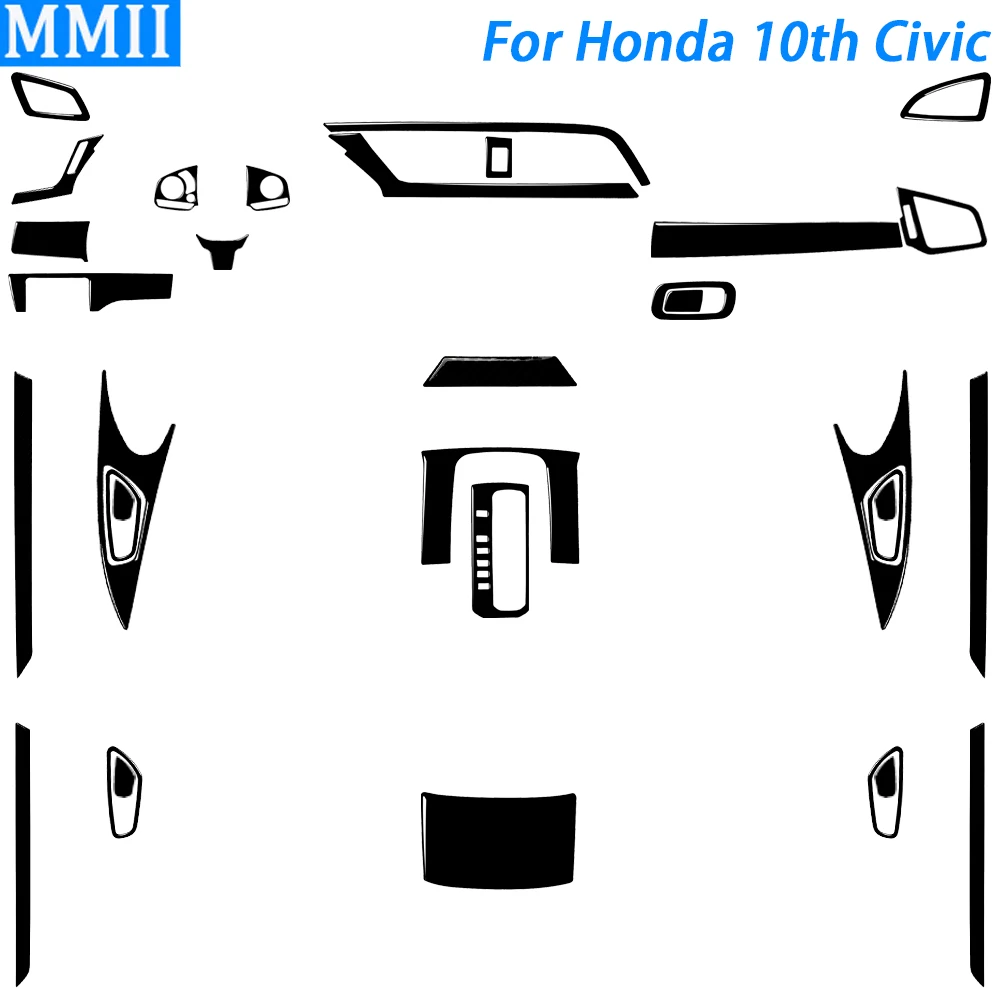 

For Honda 10th Civic 2016-2019 Piano Black Gear Shift Air Outlet Vent Dashboard Door Panel Set Car Interior Accessories Sticker