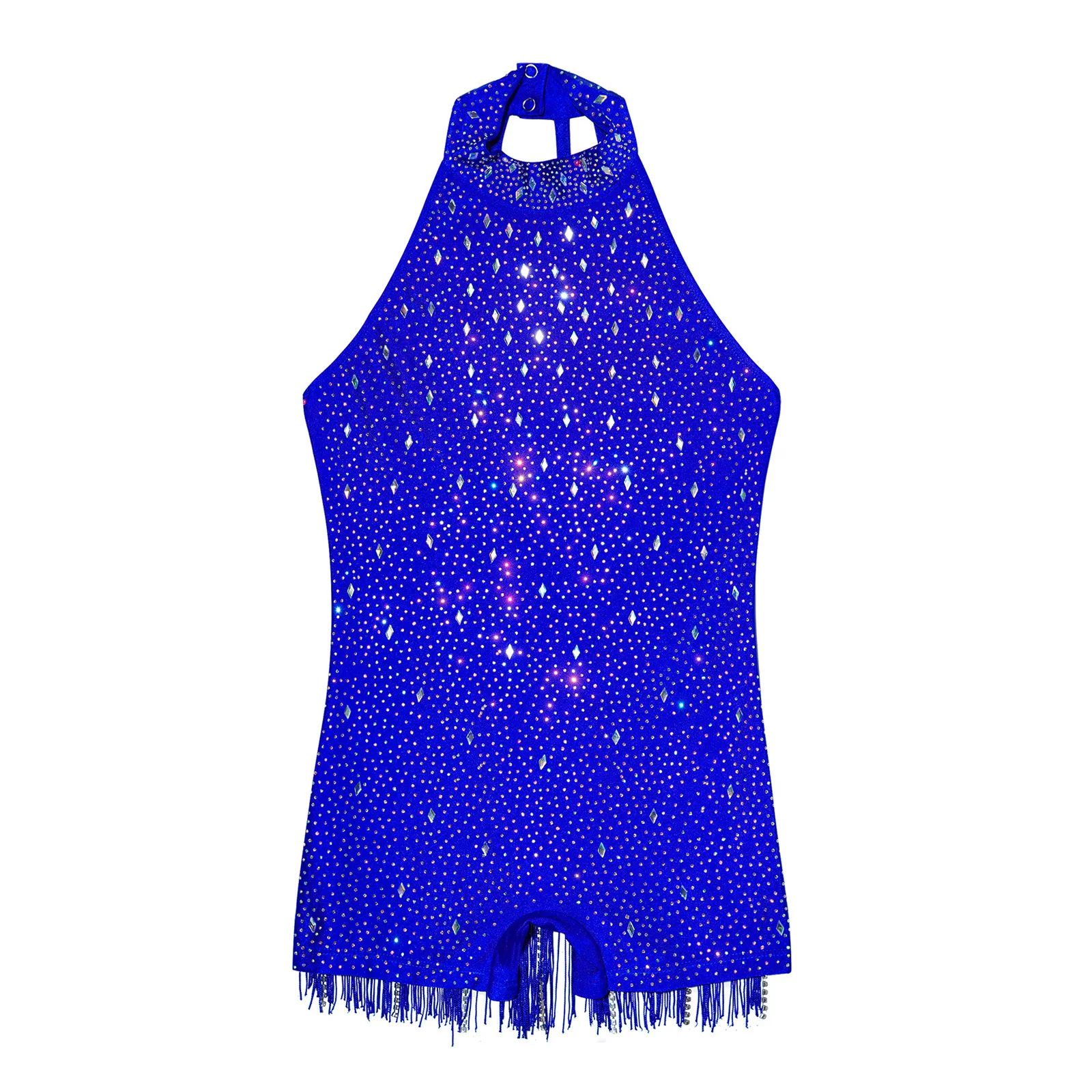 Kids Girls Latin Jazz Dance Bodysuit Cha-cha Samba Tango Skating Gymnastics Leotard Sleeveless Shiny Rhinestones Tassel Jumpsuit