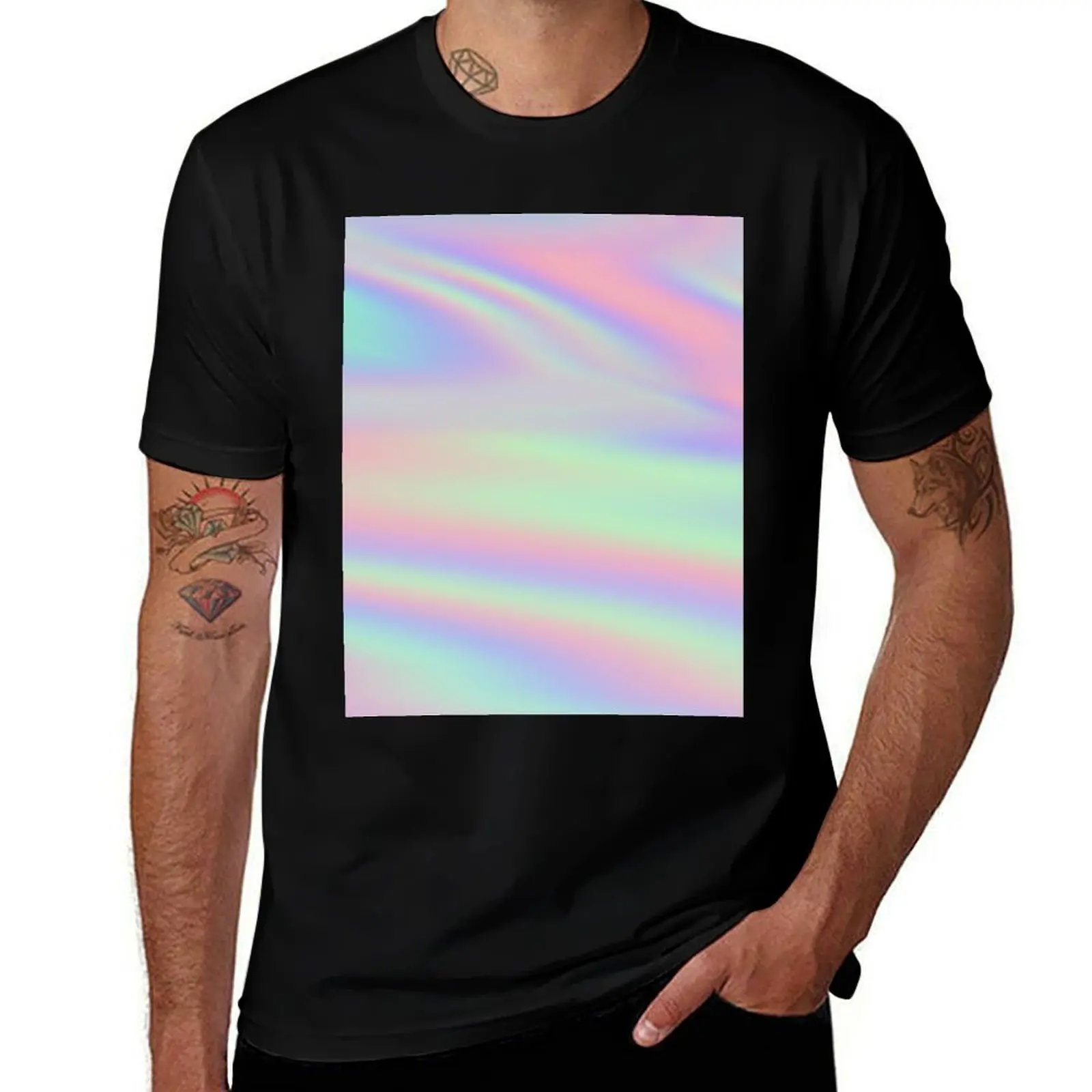 Hologram Shimmering Texture Sunrise T-Shirt Basic Short Sleeve Cotton Blend T-Shirt