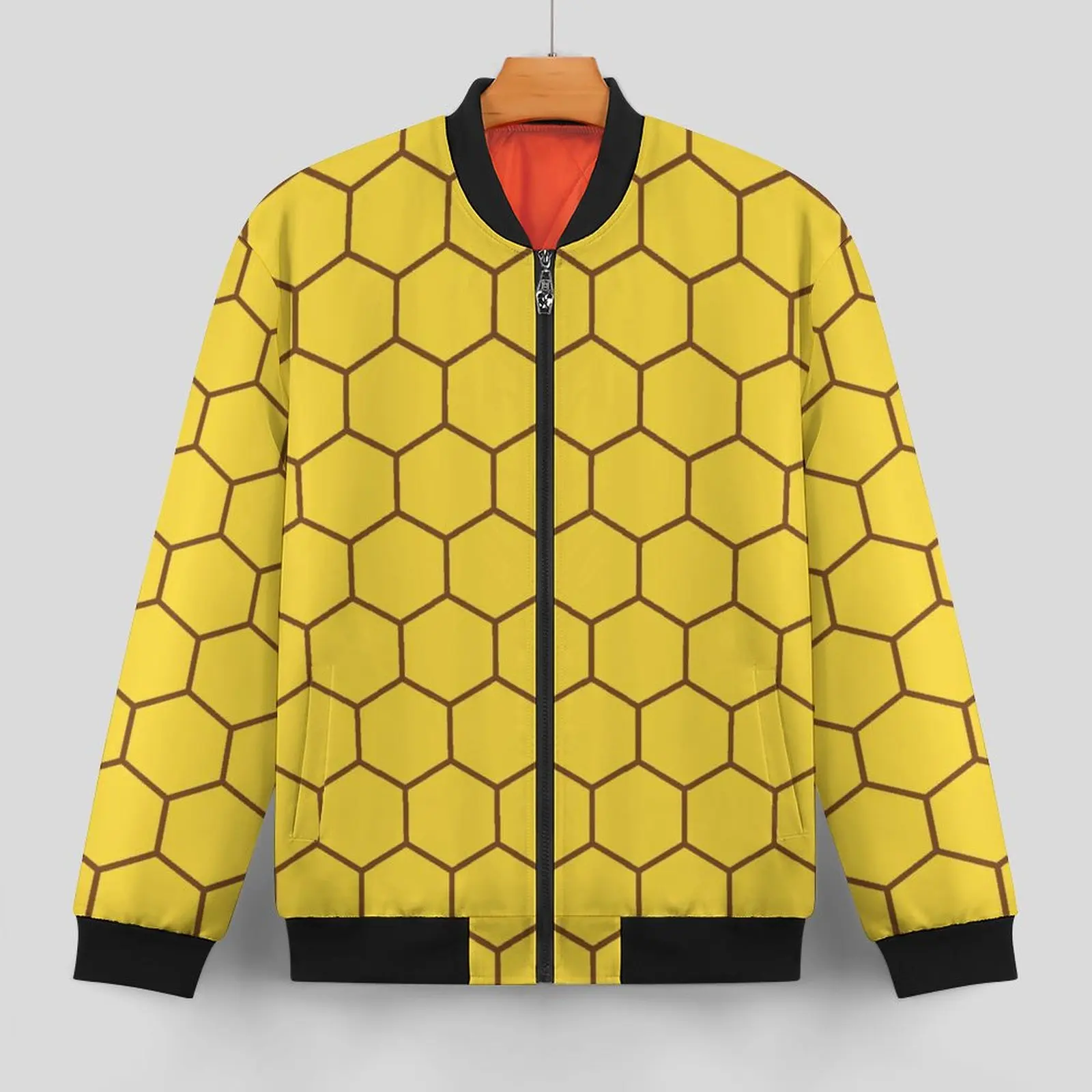 Yellow Honeycomb Casual Jackets Abstract Arts Windproof Windbreakers Men Graphic Coats Autumn Street Wear Loose Jacket Plus Size