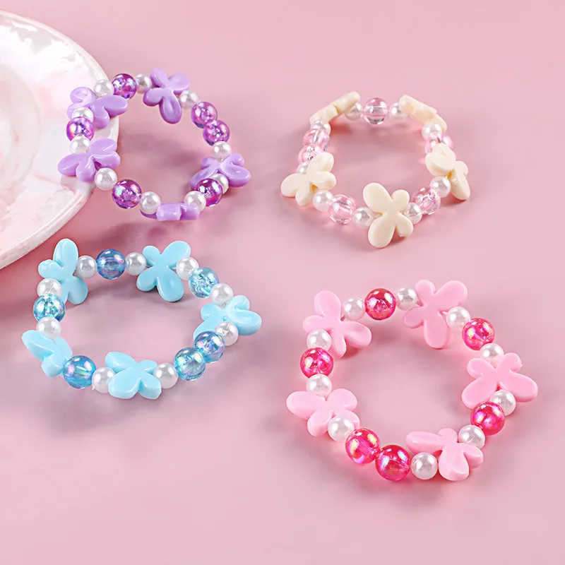 Kids Flower Bow Bracelet Girl Princess Candy Color Adjustable Rope Pendant Bead Bracelet Christmas Gift Fashion Jewelry