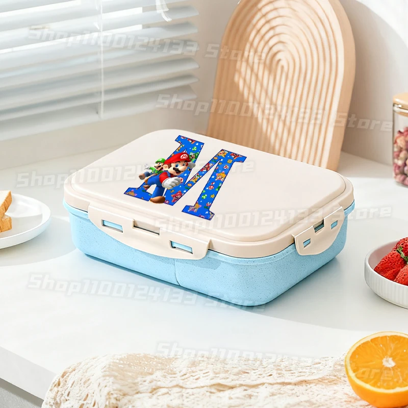 Bonitas fiambreras Marioed para niños, juego con letras A-Z, estampado de Anime, fiambrera separada para hombre, caja Bento portátil para Picnic escolar para niños y estudiantes