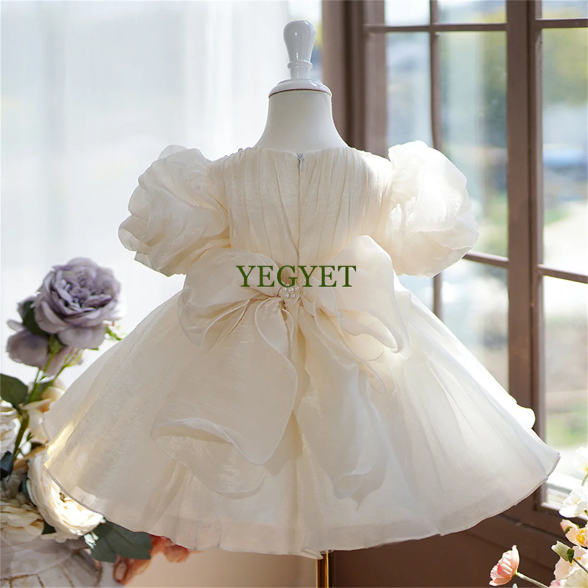 

CustomGold Luxury Pageant Flower Girls Dresses For Wedding 3D Floral Lace Appliques Brithday Party Kids Formal Wear Toddler