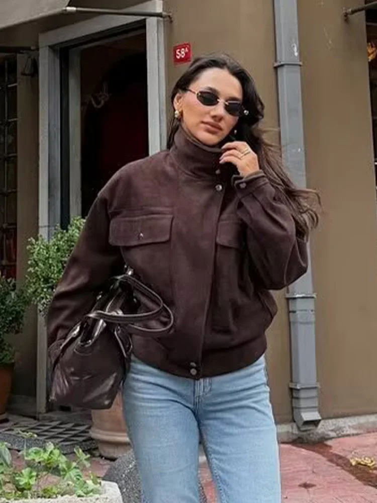 

HH женская мода с воротником с лацканами и длинным рукавом, однобортное однотонное пальто на молнии, женская декоративная универсальная куртка-пилот с карманами