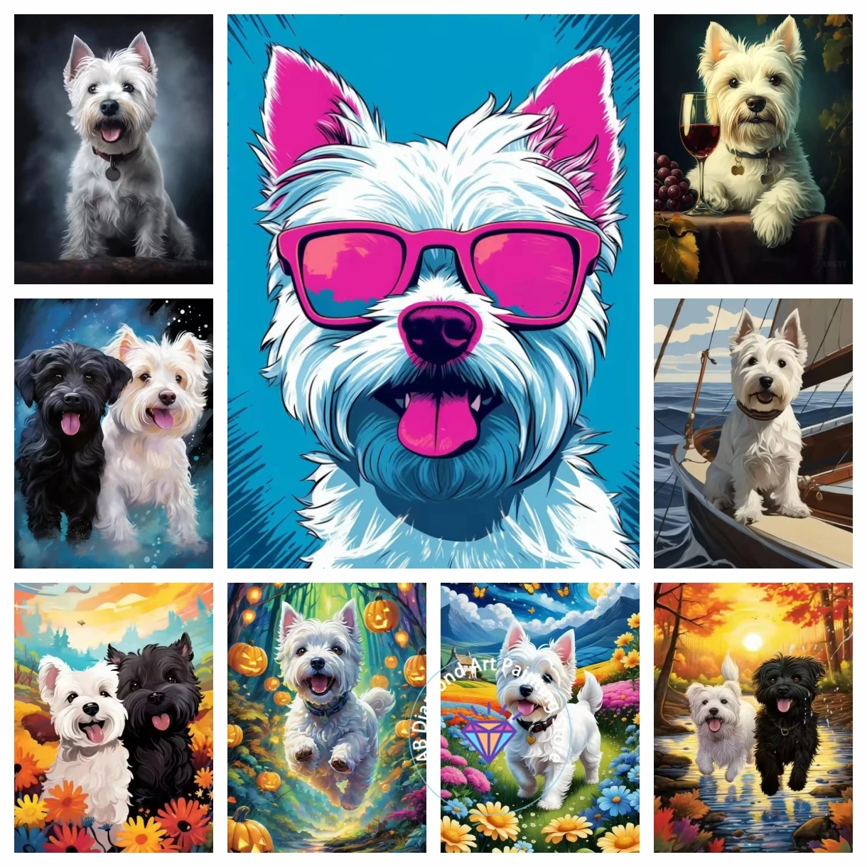 

West Highland White Terrier AB Diamond Painting Cute Puppy Art Portrait DIY Diamond Embroidery Mosaic Oil Painting Home Decor 5D