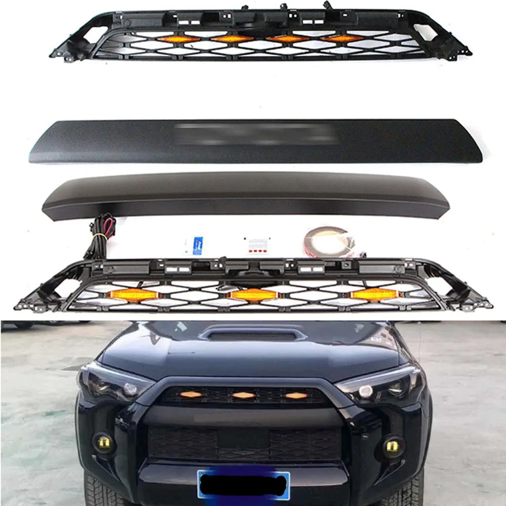 Car Grill For Toyota 4RUNNER 2020+  modified with light Grille Grill Mask Front bumper net Car Accessories