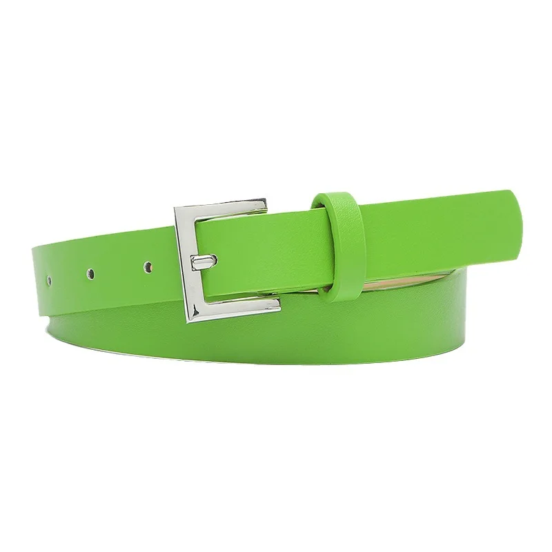 2023 New Fashion Belt Women Men Colorful PU Leather Material Square Alloy Metal Silver Pin Buckle Luxury Quality Low-Key Belt