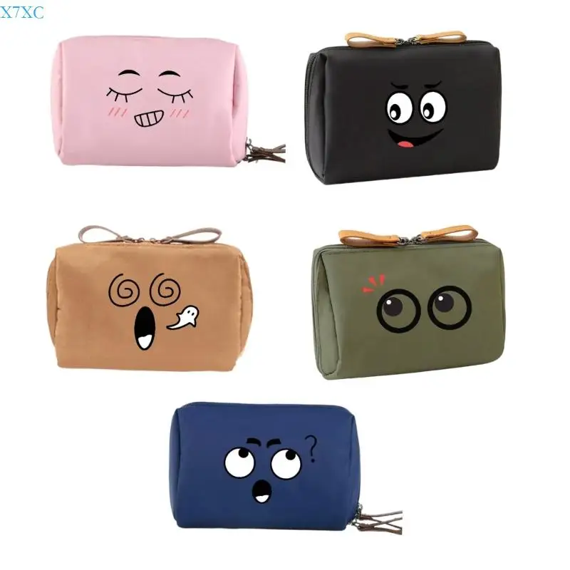 

X7XC Funny Pattern Nylon Makeup Multi Compartment Handheld Travel Cosmetic Bag For Women Men