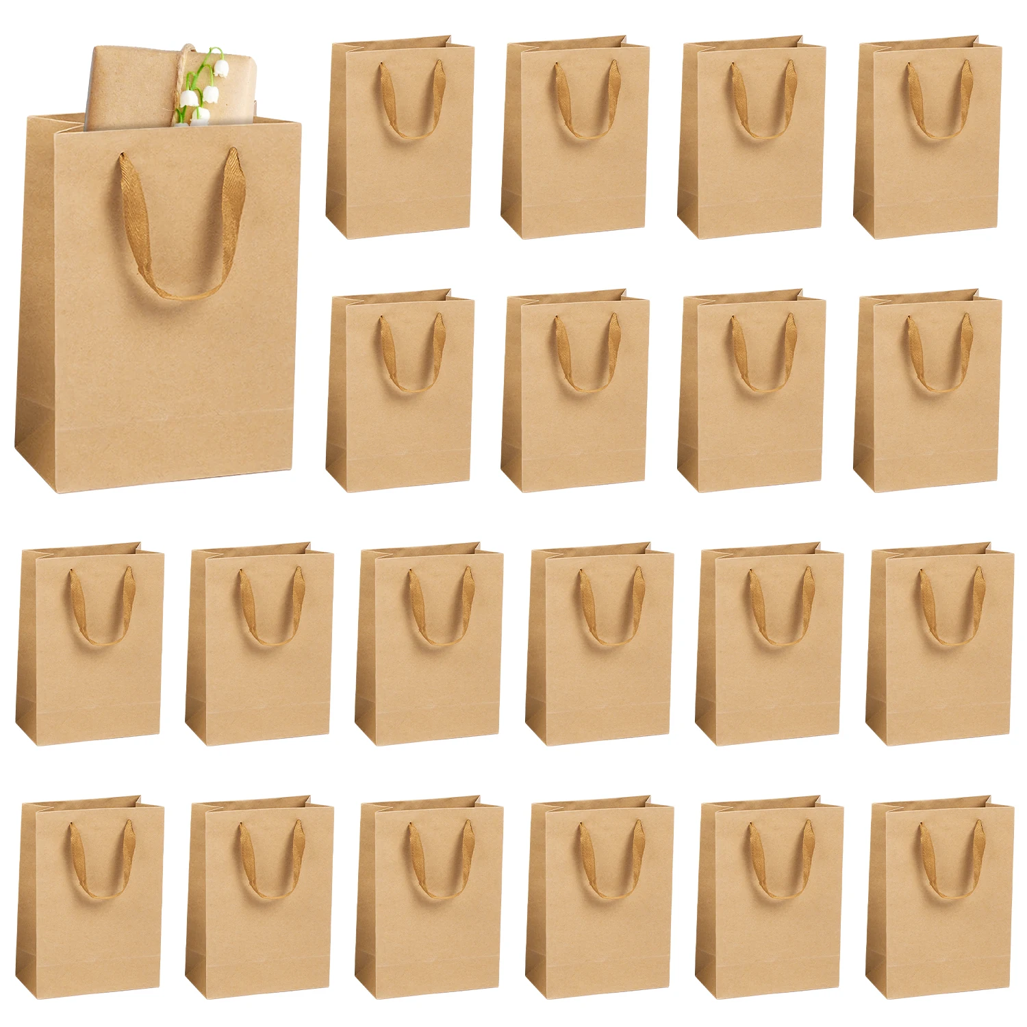 20pcs mini Kraft paper gift bag, Christmas, Halloween, back to school, party, birthday gift, anniversary, thickened clothing bag