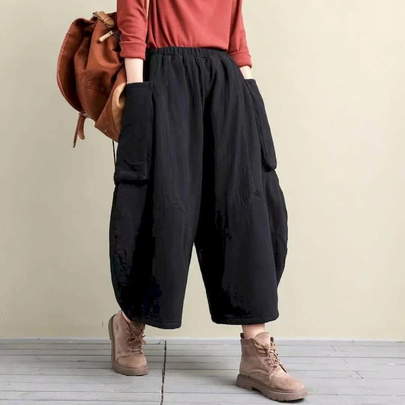 Solid Wide Leg Pants for Women Vintage Trousers Korean Fashion Casual Lightweight Cotton Added Straight Pants Women Clothing