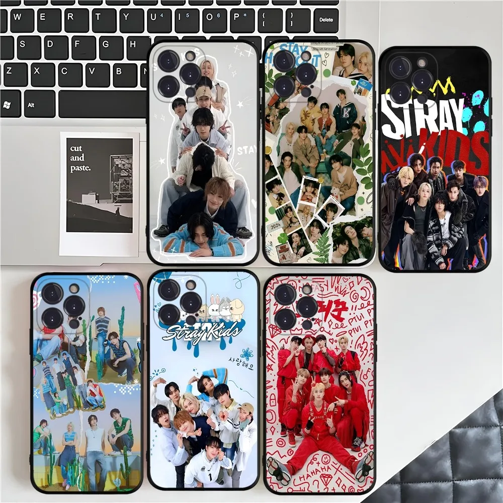 Kpop S-Stray K-Kids Black Silicone Phone Case For IPhone 16 15 14 11 12 13 Mini Pro XS Max Cover 6 7 8 Plus X Funda Shell