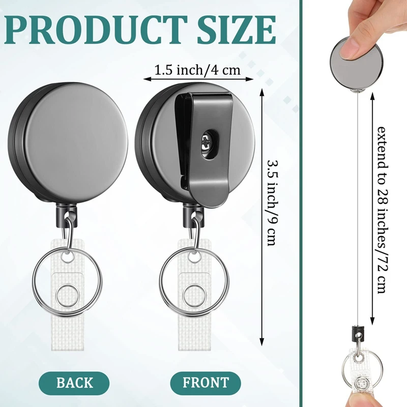 20 Pack Retractable Badge Holder Reel With Belt Clip And Key Ring, Heavy Duty ID Badge Reels For Nurses