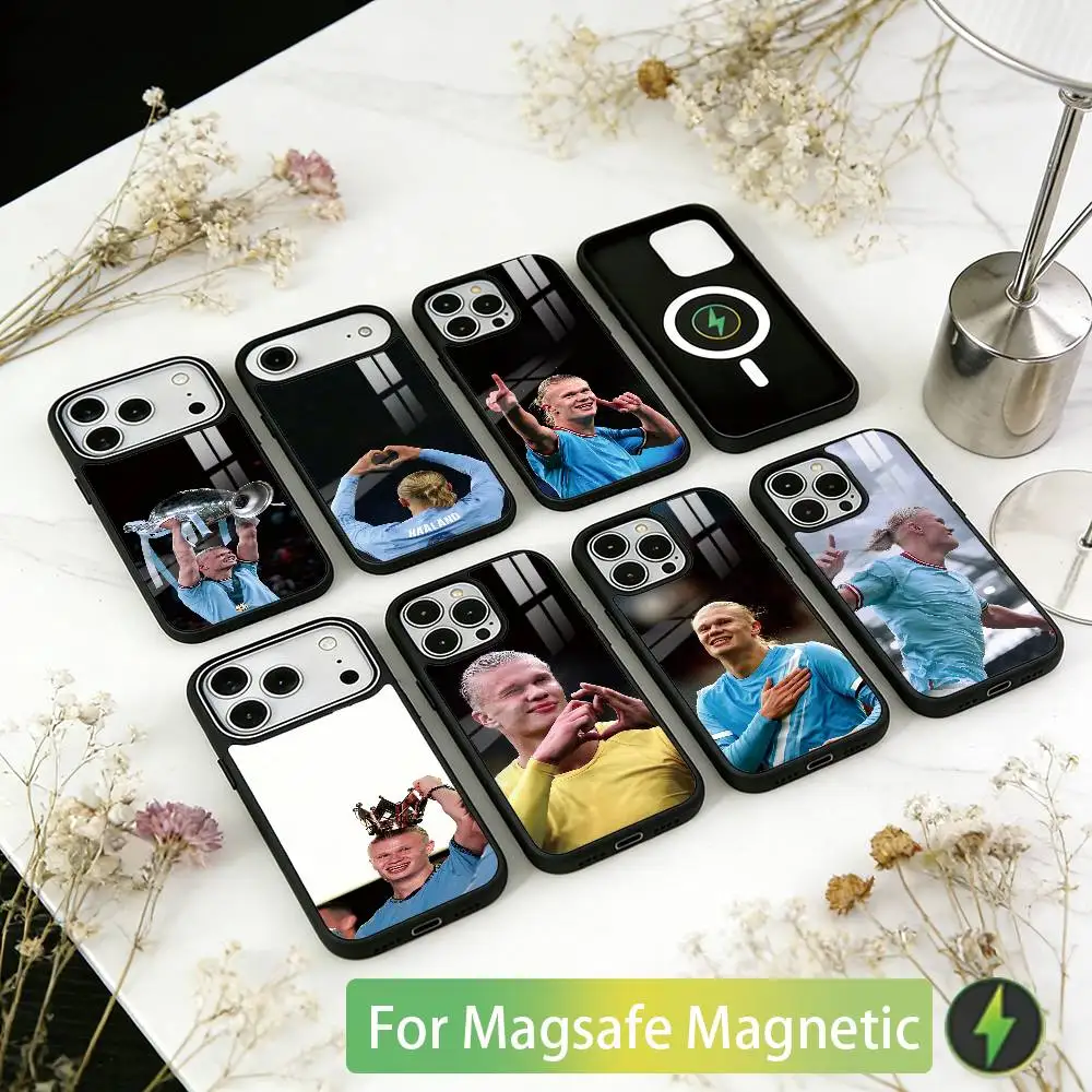 

Football Star E-Erling H-Haaland Phone Case For iPhone17,16,15,14,13,12,11 Plus,Pro Magnetic with Magsafe Wireless Charging
