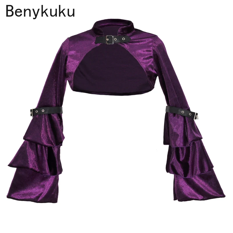 

Purple Flannel Bell Long Sleeve Cropped Jacket Women Clothes 2024 Sexy Gothic Victorian Bolero Coat Punk Harajuk Accessories