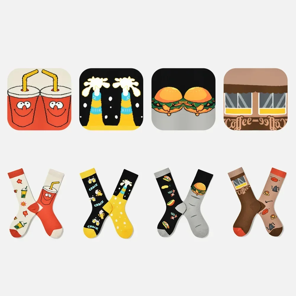 

Fashion AB Face Women's Socks Autumn Winter Colorful Cartoon Burger Beer Classic Creative Socks Happy Funny Street Couple Socks